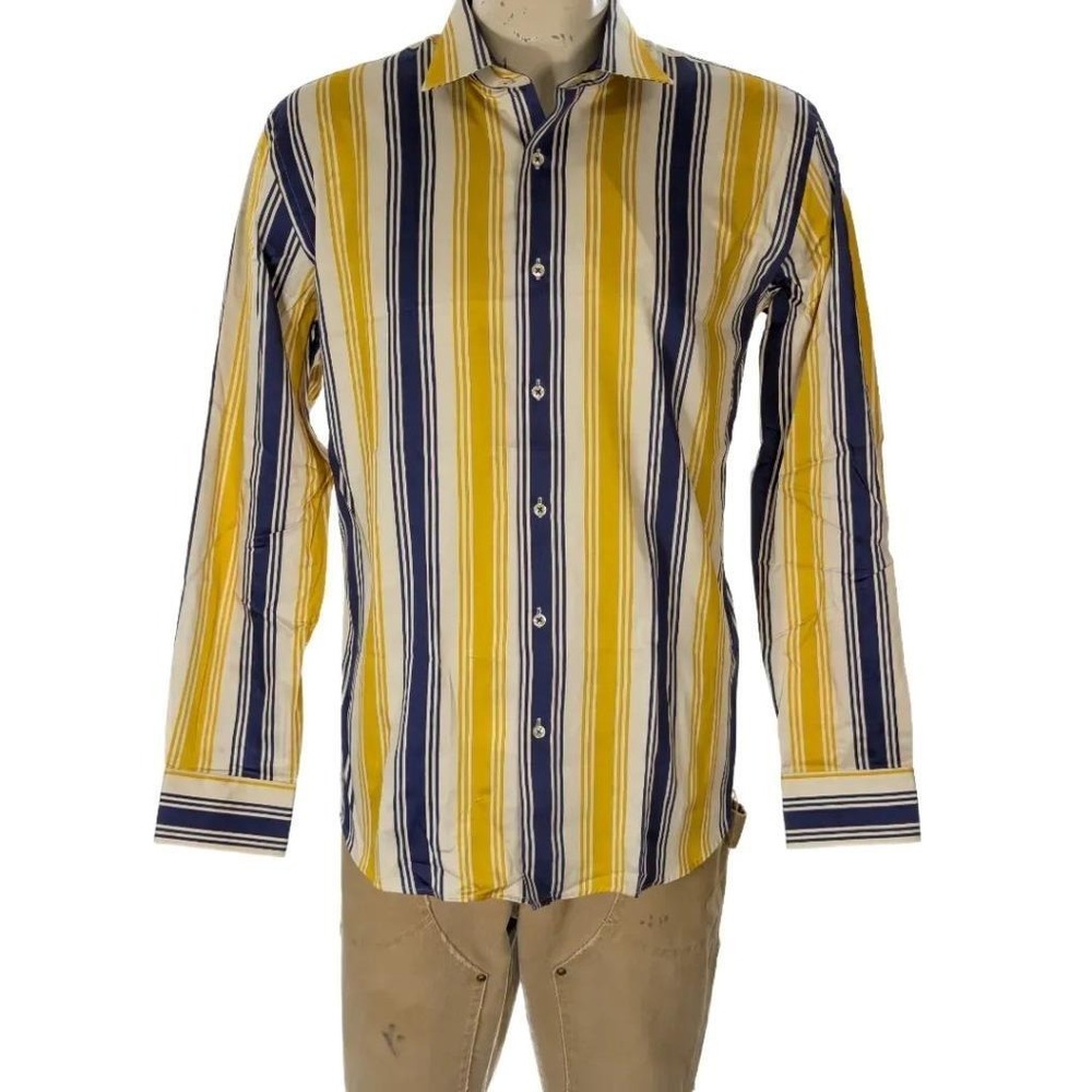 Sartoriarossa Napoli Men's Striped Cotton Button Down Shirt Italy XL Slim NWT